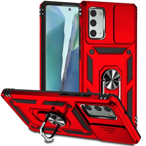 Tothedu Case for Galaxy Note 20 5G Case, Samsung Note 20 SM-N981U Case with Slide Camera Cover, Built-in 360° Rotate Ring Kickstand Magnetic Shockproof Phone Cover for Samsung Galaxy Note20 5G Red