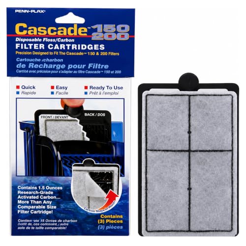 Image of Penn-Plax Cascade 300 GPH Hang On Filter Replacement Media, 3 Pack - Dual-Sided Aquarium Filter Cartridge with Activated Carbon & Poly-Fiber Floss for CPF5 -Fresh & Saltwater - Blue & Black, 10x3x7in