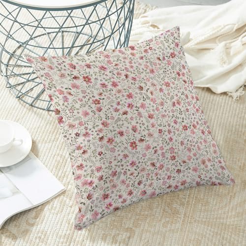CXMEIFLY Preppy Pink Floral Pillow Covers 20 x 20 Inch Set of 2 Vintage Hot Pink Spring Flower Decor Throw Pillows Summer Outdoor Seasonal Linen Farmhouse Decorative Pillowcases for Couch Bed Sofa — view 4
