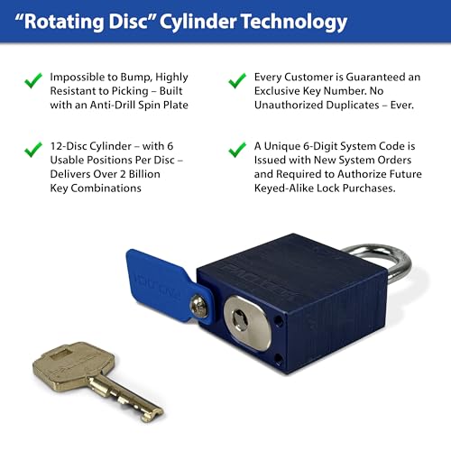 Image of PACLOCK's 1-Series Padlock, High Security Rotating Disc, 2-1 /2 inch Tall Hard. Stainless Steel Shackle, Exclusive Key Number, U-Pick! Keyed Alike w / 1 Key, Black
