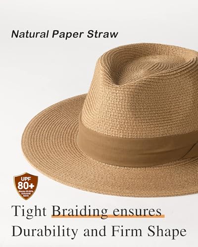 FURTALK Sun Hat Wide Brim Straw Fedora Panama Beach for Men Women | Foldable & Packable for Travel, Breathable Sweatband, Adjustable Chin Strap, Ideal for Summer Boating, Gardening or Holidays - Image 3