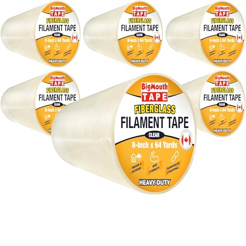 Image of 6 Rolls Filament Tape, 8-inch x 384-Yards, Available in 6 Sizes, Clear Strapping Tape 1 inch, Used for Strapping, Fixing, Reinforcing, and Repairing