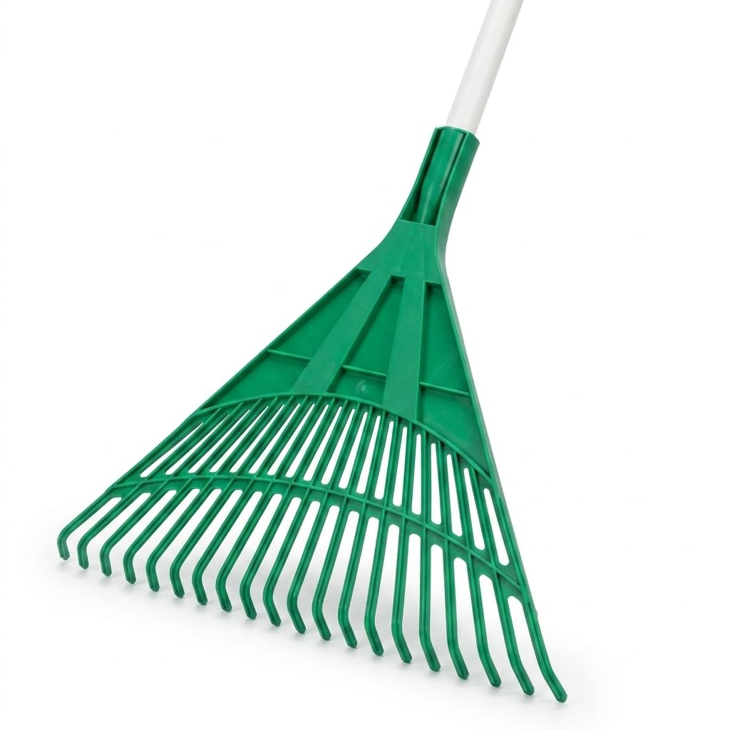 Harilla Râteau Agricole avec Manche en Bois pour Jardinage à Feuilles Mortes à Semis à Terre Outil , Râteau en Plastique Vert de 22 Dents avec Manche