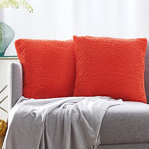 PAULEON Fundas de almohada de 20 x 20 – Sherpa, rojo brillante, juego de 2 – Fundas de cojín decorativas – Perfecto para sofá, cama, almohadas de acento