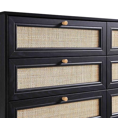 Image of Pore Rattan Chest of Drawer for Home & Office |6 Drawer Chest for Storage |Mango Wood, Black Matt |Ideal for Home Decor