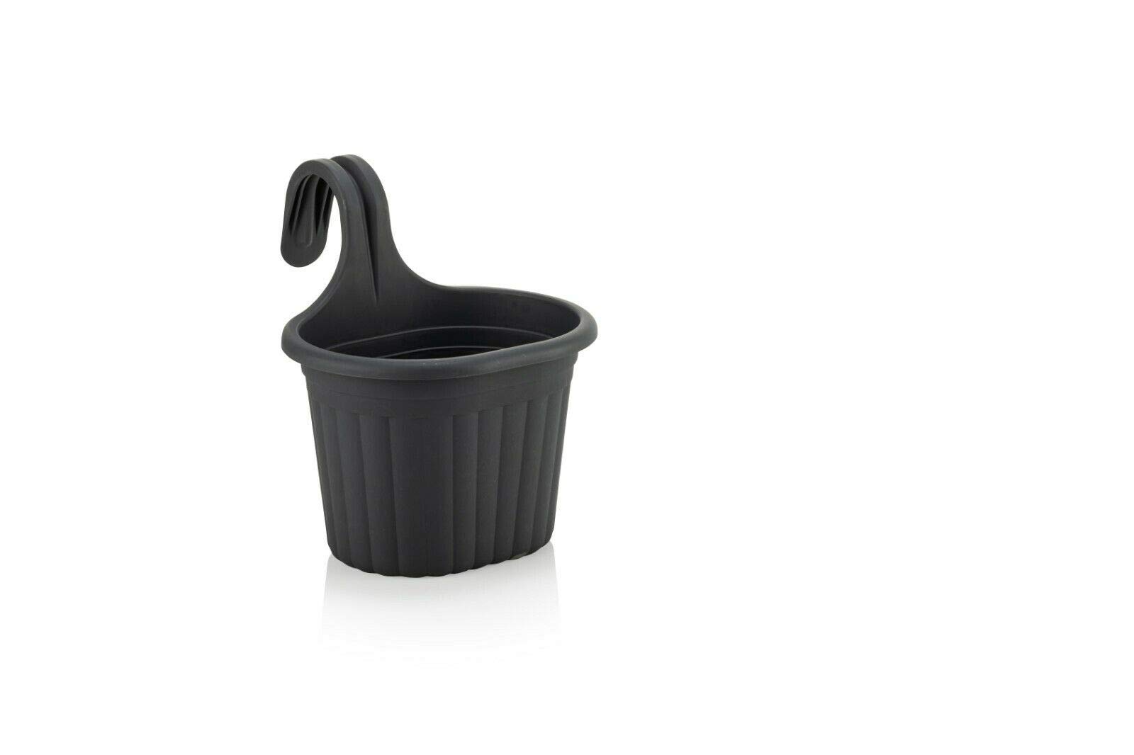 Tamersgifts Hanging Planter Plant Pots Trough Garden Fence Balcony Railing Flower Pot (Anthracite, Small)