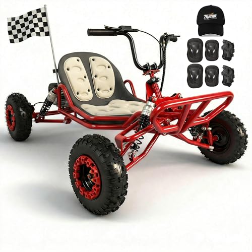 Zyliathor Adult & Kids Gas Off-Road Go Kart,Adjustable Throttle Limiter, Pull Start + Kill Switch, Hydraulic Disc Brake, 4-Wheel Independent Suspension, 6' All-Terrain Tires (Red, 63.3cc)