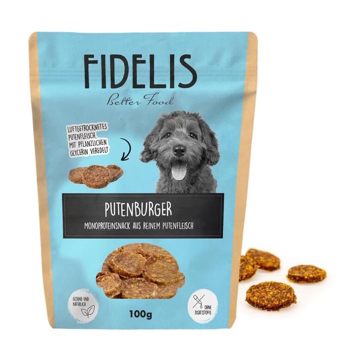 Fidelis - Tacchino per cani da 100 g – Cani essiccati all'aria in 100% materie prime naturali – Deliziosi per cani come snack per tanto tempo