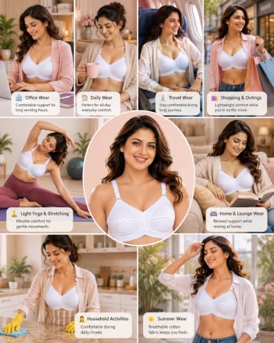 Image of SONA Women's Cotton Full Coverage Wire Free Non Padded Elastic Straps Bra | Breathable Fabric Pure Cotton Adjustable Straps Perfect Fit All-Day Wear