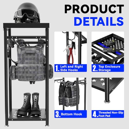 POOAMY Police Gear Stand, Tactical Police Hanger with Hooks, Freestanding Police Gear Rack for Gun Storage, Body Armor Stand for Storing Uniform, Duty Belt and Vest Hanger, Police Gift, Black by PURRPAXZ - Used condition - Image 4