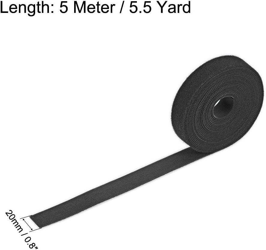 uxcell Reusable Cable Ties Hook and Loop Cord Strap 5.5 Yard x 0.8 Inch Black 1 Roll