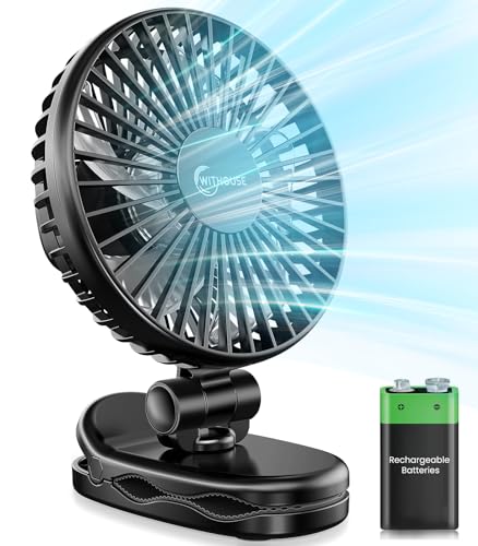Image of WITHOUSE Portable Clip on Fan - 4000mAh Rechargeable Battery Operated Fan, 3 Speeds Mini Desk Fan with 540° Adjustable Head, Ultra-Quiet Personal fan for Home, Office, Stroller, Travel