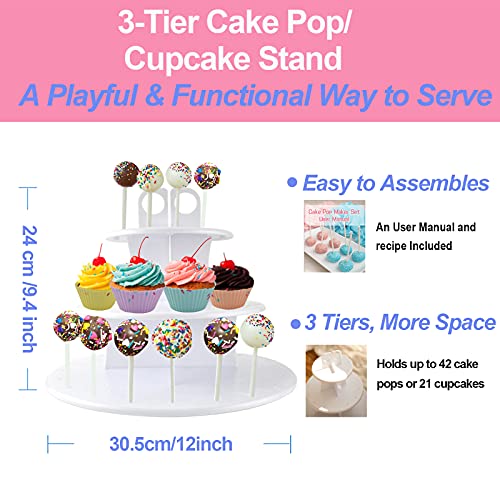 Cake Pop Maker Set Including Silicone Lollipop Molds, 3 Tier Display Stand, Silicone Cupcake Molds, Chocolate Candy Melting Pot, Lollipop Sticks, Decorating Pen, Bags And Twist Ties (Bleached Aqua) #TOP3