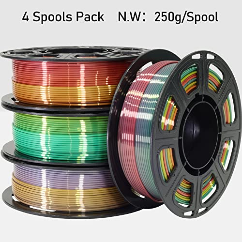Image of MIKA3D 1.75mm Silk Shiny 4 Types Rainbow Multi Colored Fast Color Change PLA 4 in 1 Bundle: 4 Different Types Silk Rainbow PLA, Each Spool 250g, 4 Spools Packed, Total 1Kg 3D Print Filament Material