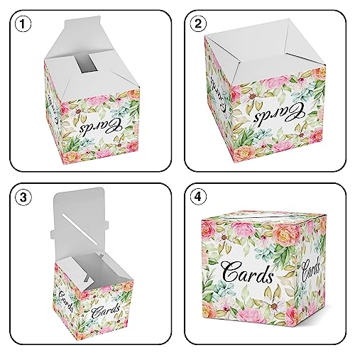 Image of AWSICE Pink Floral Card Box - 1 Set Card Receiving Box for Gift Envelope Money - Wedding Bridal Baby Shower Birthday Graduation Party Supplies Decorations (8 inch*8 inch*8 inch)-A28