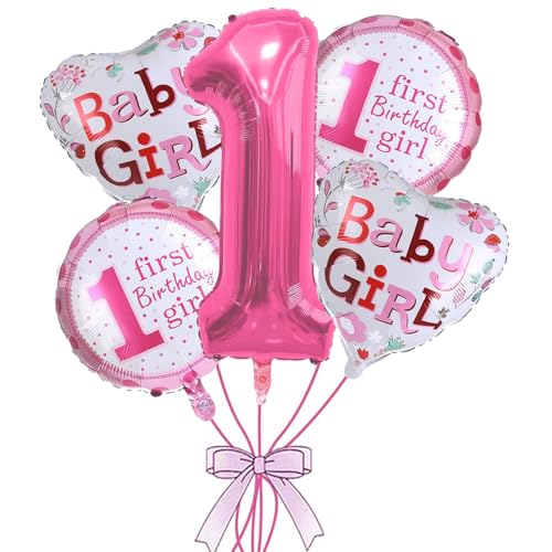 Image of Rozi Decoration Baby Girl 1st Birthday Balloon Set | Pink Number 1 Foil Balloon with Baby Girl Printed | First Birthday Party Decoration | Cute Combo for Kids Celebration