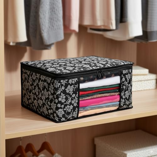 Image of Non-Woven Wardrobe Organizer Bags (Set of 3, Yellow) | Heavy-Duty Strong Zipper Clothes Storage Covers | Foldable Dust-Proof Closet & Bedroom Organizer for Sarees, Blankets & Seasonal Garments