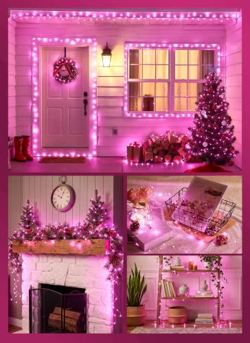 Image of Pink Fairy Lights Plug in, 33Ft 100 LEDs Waterproof Silver Wire Firefly Valentine's Lights, Adaptor Included, Starry String Lights for Wedding Indoor Outdoor Patio Garden Valentine's Day Decoration