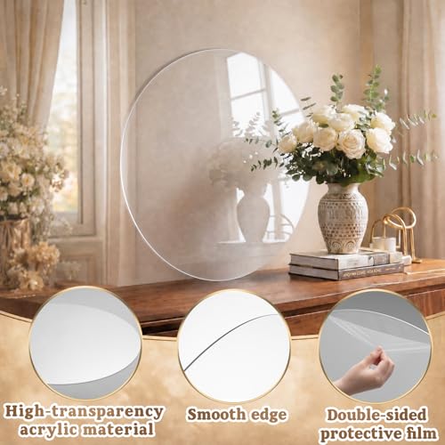 Image of Gisafai 2 Pcs Large Clear Acrylic Round Disc 24 Inch, 1 /8 Inch Thick Glass Circle Sheets with Protective Film, Transparent Acrylic Panels for DIY Projects, Crafts, Cake Displays and Tabletop