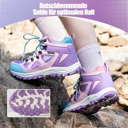 R CORD Trekkingschuhe Kinder Wasserdichte Schuhe Outdoor Sportschuhe MäDchen Leicht Sneaker Lila EU 35