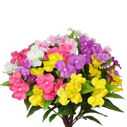 CITYES 5pcs Artificial Flower Pink White Rose Purple Yellow 6-Fork Impatiens Flower