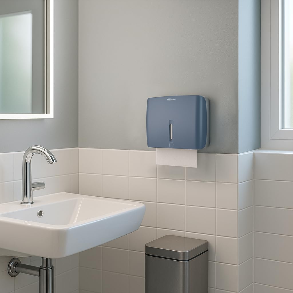 Dispensador de toallas de papel comercial, montaje en pared, azul, paquete de 2 unidades, se adapta a toallas de papel multipliegue para baño, cocina, uso doméstico