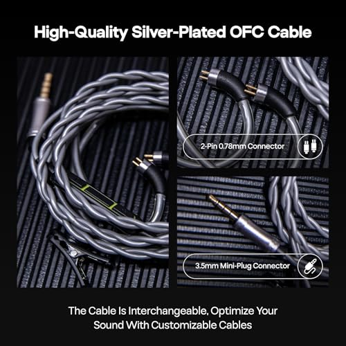 Image of 7HZ G1 in-Ear Monitor, 10mm DLC Dynamic Driver IEM Wired Earbuds, HiFi Headphones with Detachable OFC Silver-Plated Cable for Gaming and Music Audiophiles (with Mic, Black) | with Detachable OFC Silver-Plated Cable, Ergonimic In-Ear Earphones for Gaming & Music Audiophiles (with Mic, Black)