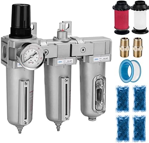 NANPU 1/2" NPT Industrial Grade 3 Stage Air Drying System - Particulate Filter, Coalescing Filter, Desiccant Dryer & Air Regulator, Metal Bowl, Manual Drain, Suitable for Paint Spray＆ Plasma Cutter