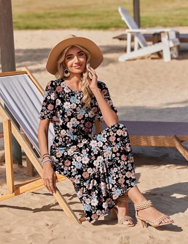 Image of Zeagoo Womens Summer Dresses 2026 Casual Midi Dress Flowy Sundress Ruffle Short Sleeve Tiered Dresses A Line Boho Dress