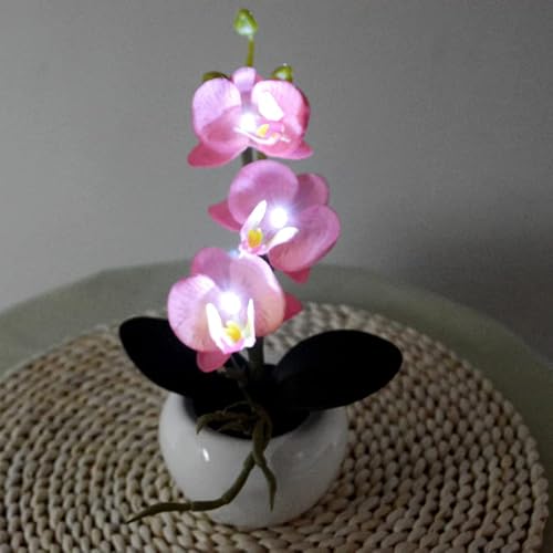 Emingsky Orchid Simulation Flowers Table Lamp Led Night Lights For Bedroom Sleeping Nightstand Living Room Decor Gifts For Girls - Ceramic Pot - Battery Operated (Pink Orchid) #TOP4