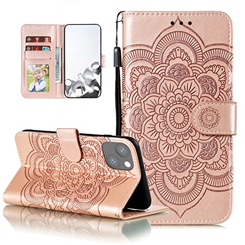 Étui iPhone 15 Plus EYZUTAK avec porte-cartes et fente espèces en simili cuir à motif mandala