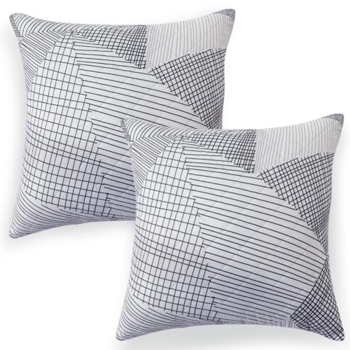 Image of HOKIPO 'Elira Series' Printed Quilted Cushion Cover for Sofa 22x22 Inches, Set of 2, Snow White Black Geometry (AR-6232-C9*2)