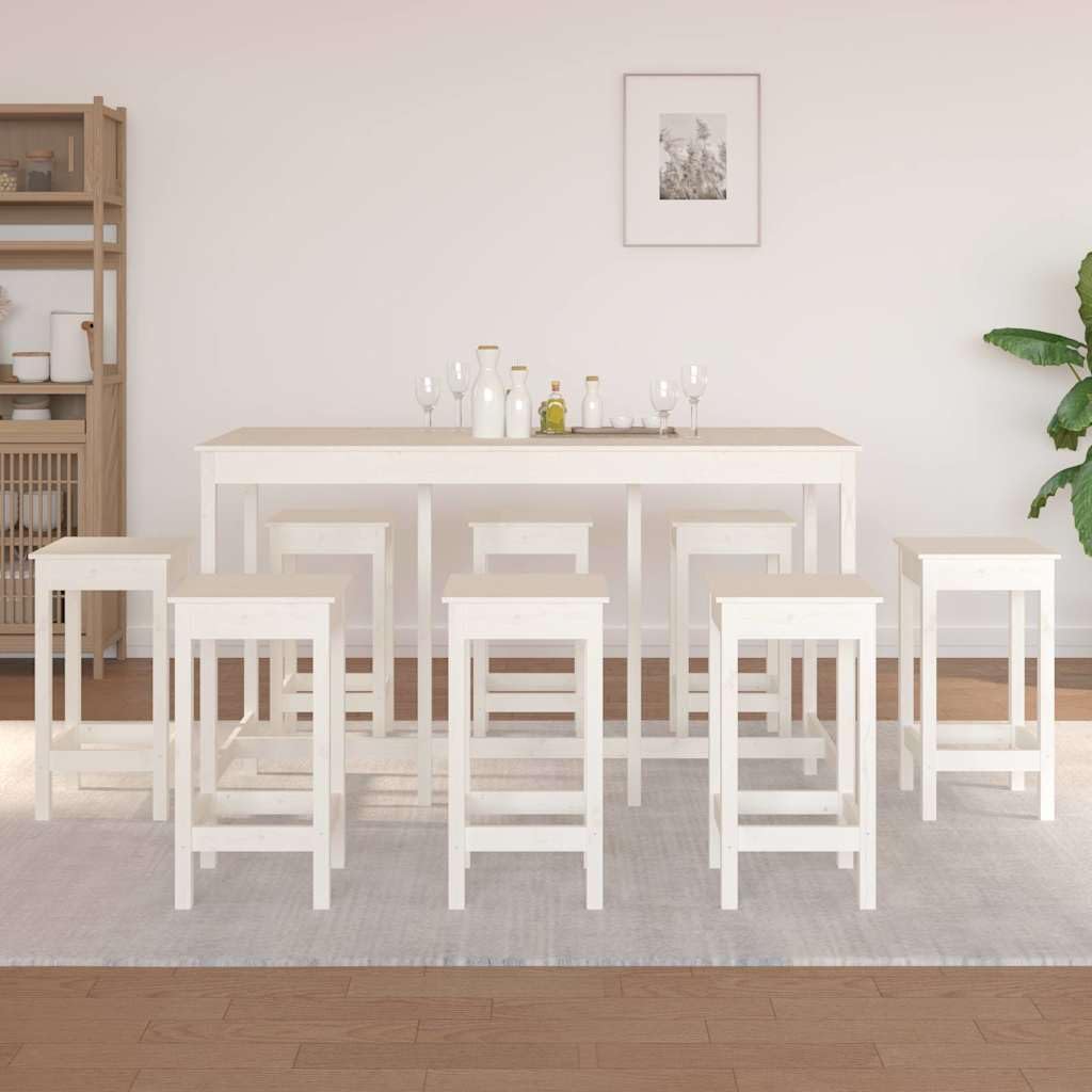 Set da bar in legno massiccio di pino bianco, 9 pezzi, con 8