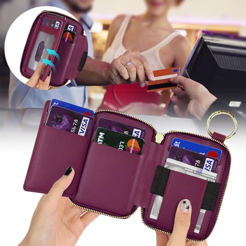 Image of Compatible with MagSafe Wallet,Magnetic Phone Wallet Card Holder for iPhone 17 /16 Pro Max /15 Pro /14 Plus /13 /12 Series,PU Leather Zipper Pocket Adjustable Stand-Rose red