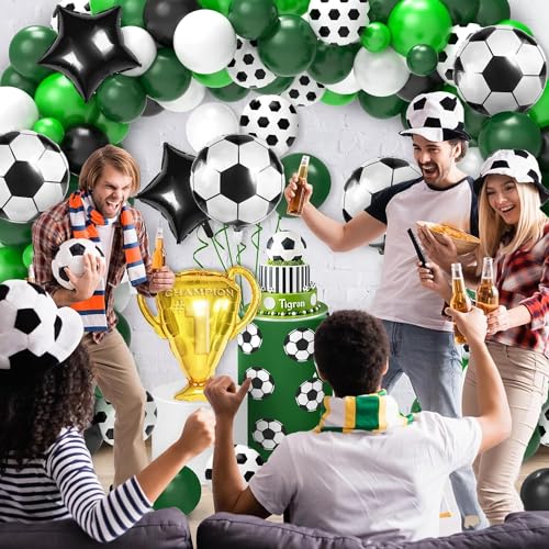 Image of Atpata Funky Football Theme Foil Balloons - 18 Inch Round Football Shape Foil Balloons for Kids Sports Themed Birthday Party Decor and Goal theme Celebrations (Football Trophy Kit)