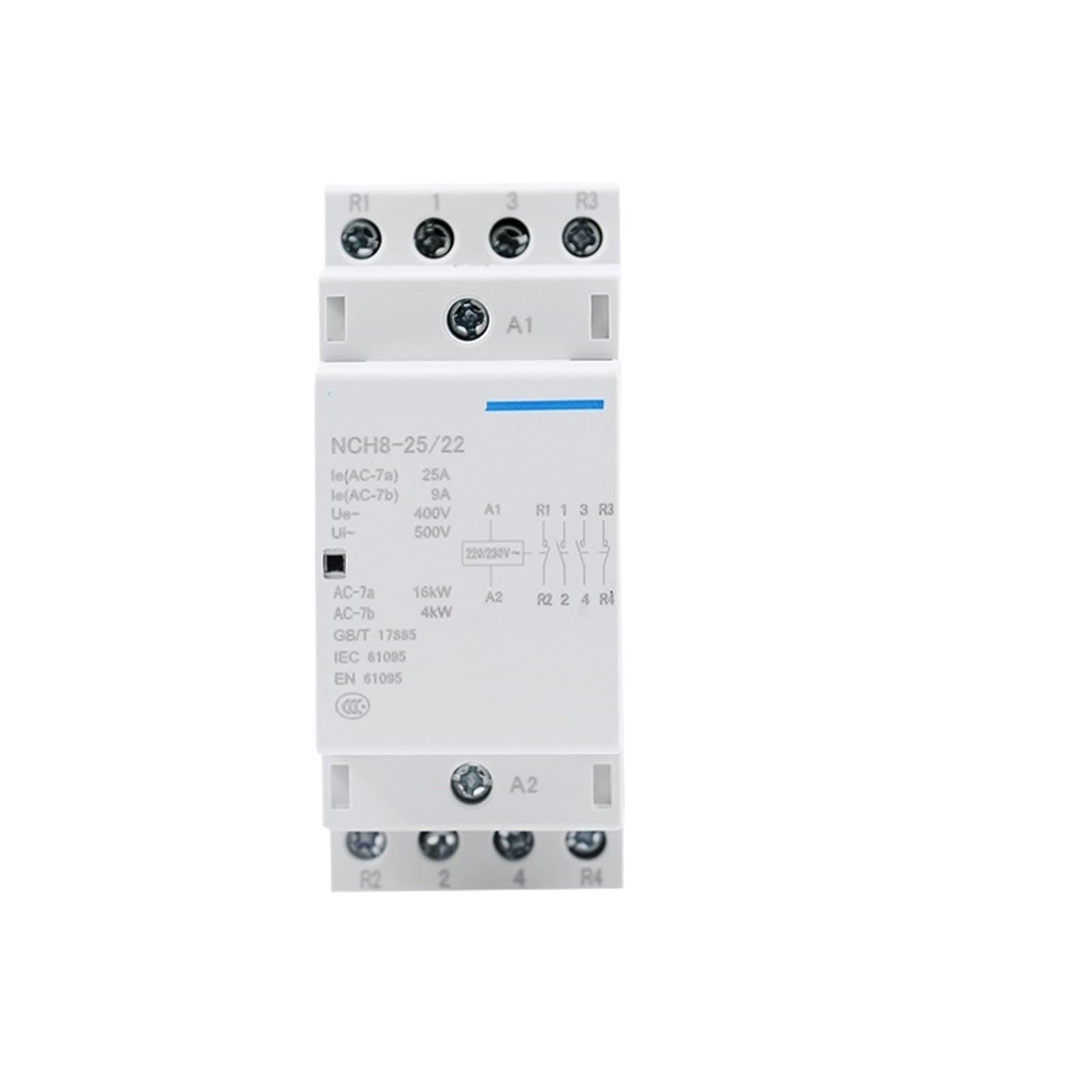 Contacteur CA 220V 230V rail DIN NCH8 4P 25A relais de puissance modulaire 500V