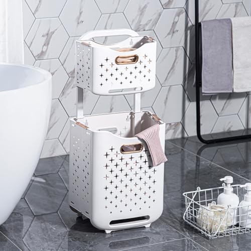 Panier à linge pliable en plastique double couche pour optimiser les petits espaces - 4