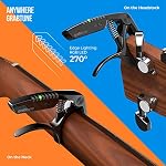 Grabtune Acoustic Guitar Capo-Tuner | 2 In 1 Equipment | Precise and Accurate Tuning System | Full Color LED Edge Lighting Display | USB Rechargeable Battery | Chrome Plating (Black)