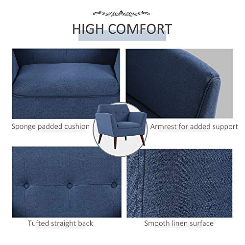 Homcom Traditional Living Room Chair, Armchair With Button Tufted Polygonal Straight Back, Single Sofa With Thick Padding, Blue #TOP4