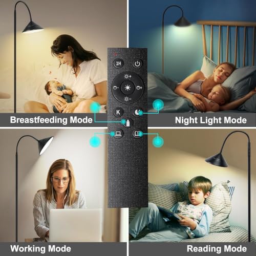 Image of Dimmable LED Floor Lamp, Super Bright Reading Lamps Floor Standing lamp with Remote & Touch Control, Stepless Dimming & 2700K-6500K Color Temperature, for Living Room Bedroom Office, Matte Black