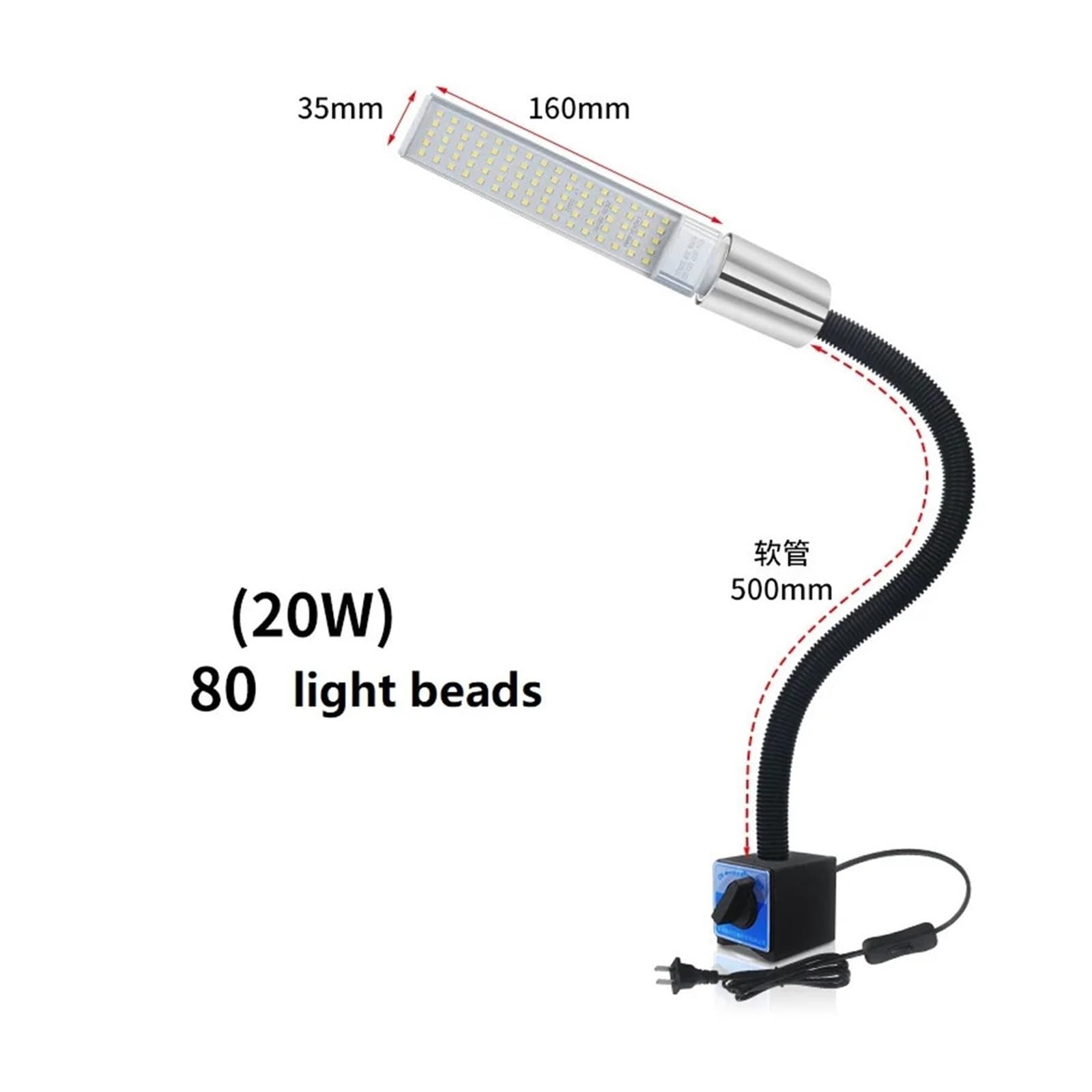 Tokarka, światło robocze LED, narzędzie robocze, oświetlenie CNC, oświetlenie warsztatowe, lampa kukurydza do wyposażenia przemysłowego, 110-220 V (stała podstawa 10 W, US)