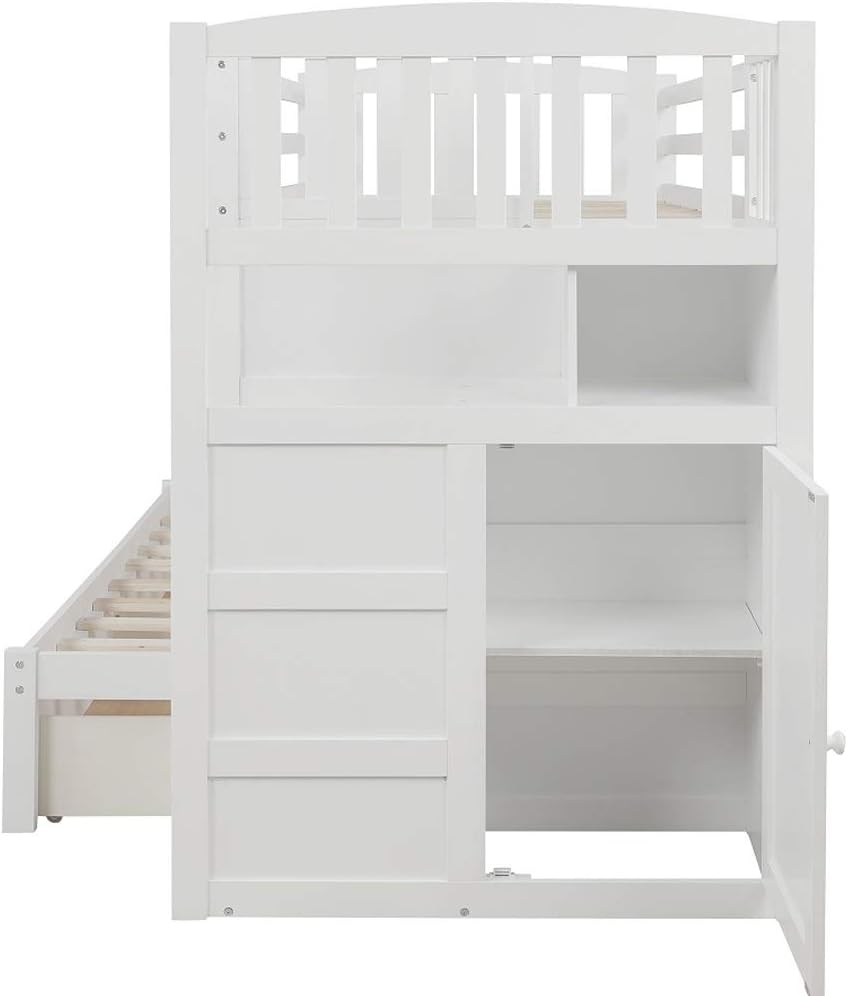 Harper & Bright Designs Bunk Beds with Stairs and Storage Drawers Twin Over Full Size Solid Wood Bunk Bed Frame for Adults Kids Teens Girls Boys, No Box Spring Required (White)