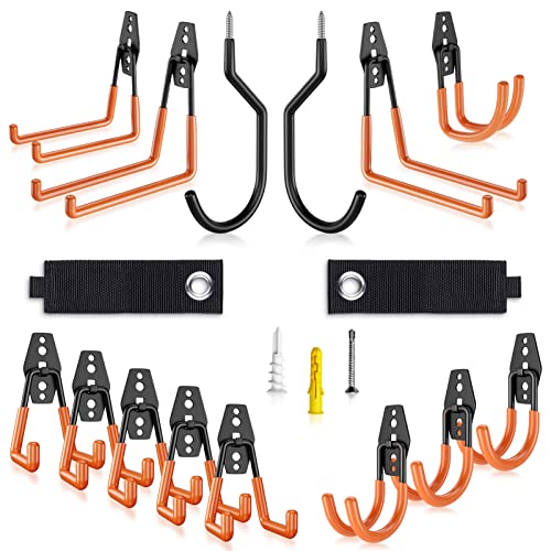 Vacnite Ganchos de pared para garaje 16 unidades ganchos para garaje y almacenamiento, ganchos de pared, pesados, multitamaño, resistente para bicicletas, cargador de silla de casa, manguera(naranja) Cover