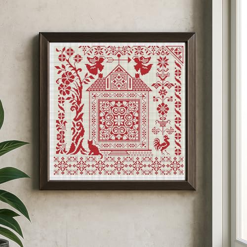 Image of FREEBLOSS 11CT Cross Stitch Kits Country House Stamped Embroidery Kits with Instruction Cross Stitch Wall Hanging Kit for Needlepoint Adults Wall Art Decoration 18x18in /45x45cm