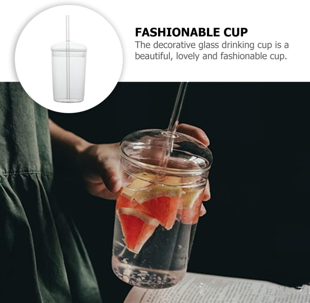 Hemoton 3pcs Drinking Glasses Tumbler with Straw and Lid, 15OZ Glass Cups Ice Coffee Cup Tumbler Cup Great for Smoothie Soda Boba Tea Cocktail, Christmas Gifts for Women Man - Image 7