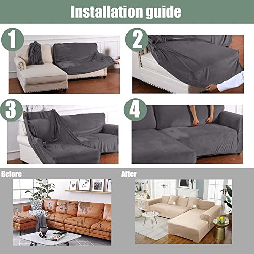 Housse de canapé extensible en L en velours durable pour 4 places, couleur E