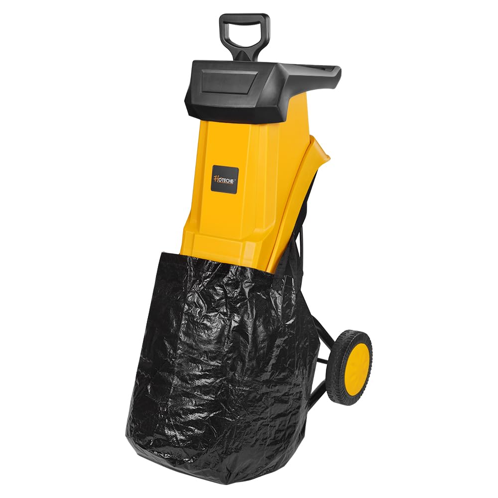 Hoteche Trituradora eléctrica de jardín de 2500 W, capacidad de corte de 4500 rpm, 40 mm, caja de recogida de 50 L, naranja y negro, caja de colores