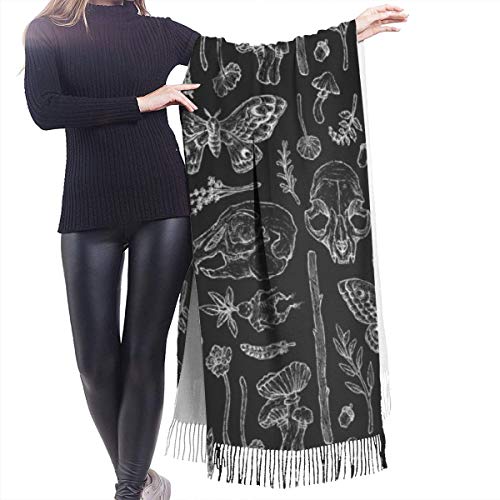 Extra Large Soft Warm Butterfly Skull Head Mushroom Leaf Specimen Cashmere Blanket Scarf For Women Lady Luxury Elegant Tassel Pashmina Shawl Wrap In Spring Fall Winter - 77" L X 27" W3