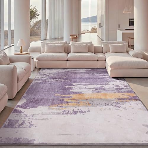 Carvapet 10x13 Rugs for Living Room Bedroom, Washable Purple Abstract Large Carpet, Low Pile, Non Slip, Foldable, Soft Area Rug with Rubber Backing (10 x 13 Feet, Lavender)