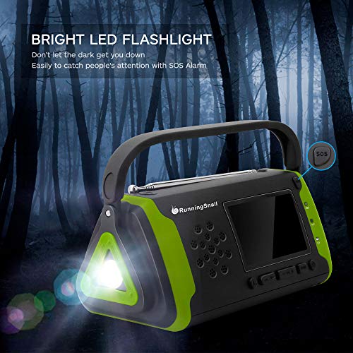 Emergency NOAA Weather Crank Solar Powered Portable Radio with 4000mAh Battery Power for Cell Phone, Bright Flashlight for Household Emergency and Outdoor Survival (097-Green)